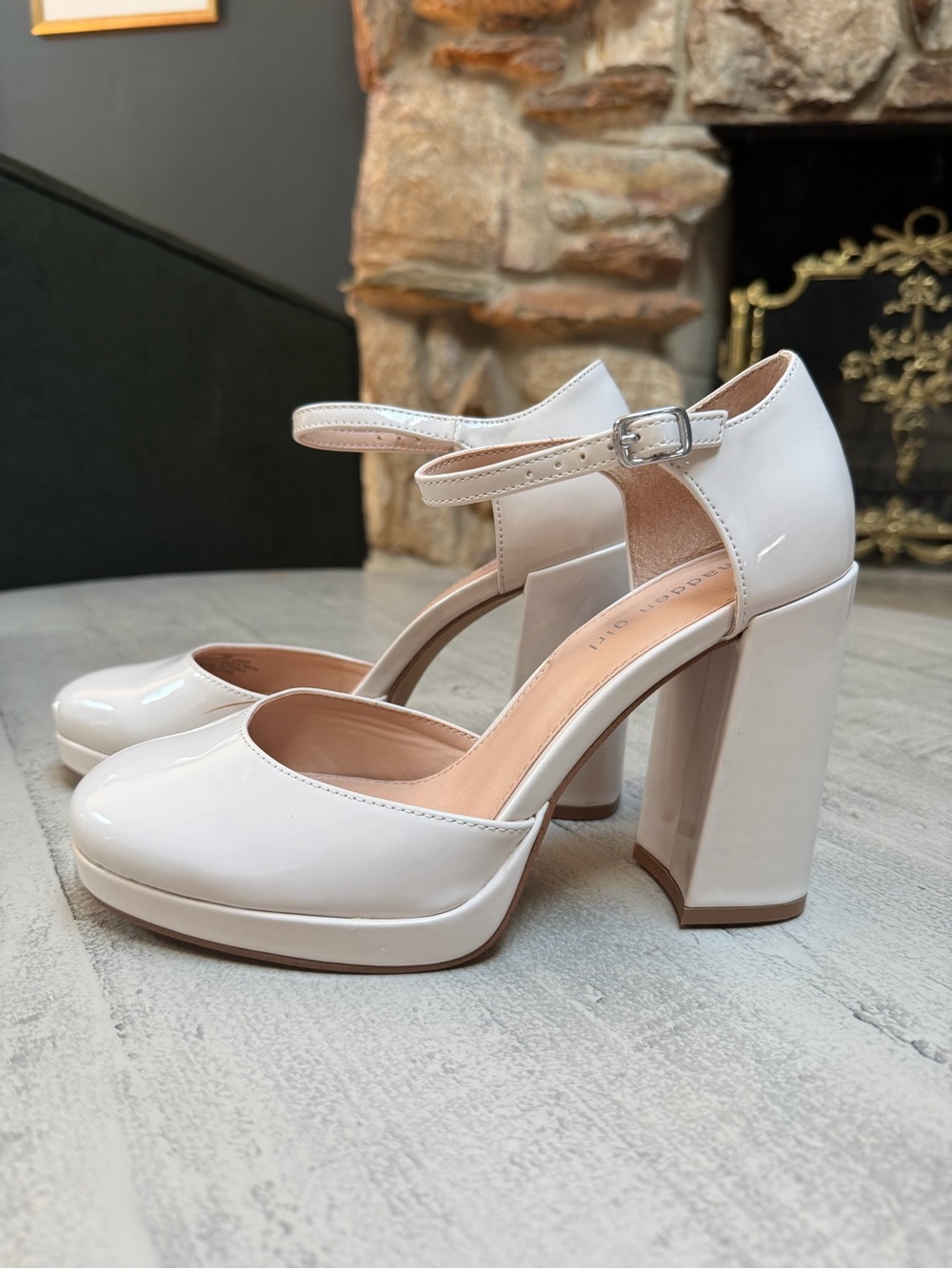 Madden Girl White Patent Mary Jane Block Heels